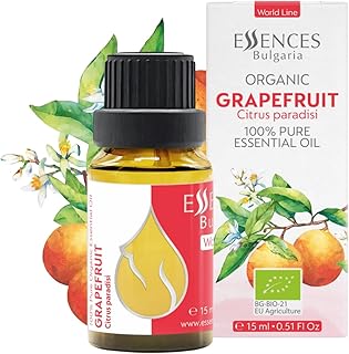 Essences Bulgaria Organic Grapefruit Essential Oil 0.51 Fl Oz 15ml Citrus paradisi 100% Pure Natural Undiluted Therapeutic Grade for Home Aromatherapy Home Diffuser Humidifier Hot Tub and Massage Oil