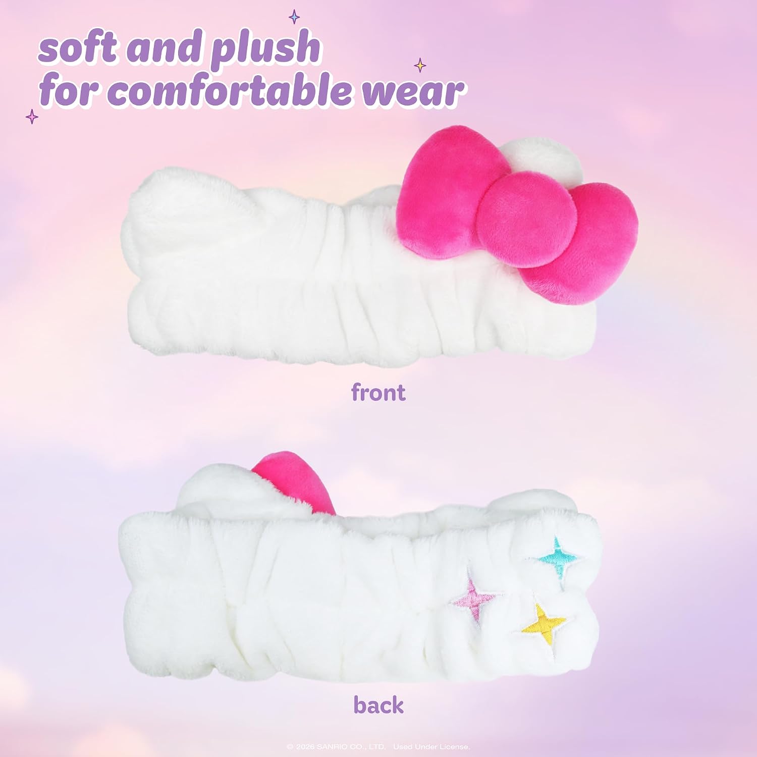 The Crème Shop x Hello Kitty Plush Spa Headband for Makeup, Washing Face, and Skincare, Soft Headband for Women and Girls (Hello Kitty and Friends Hot Pink Bow)