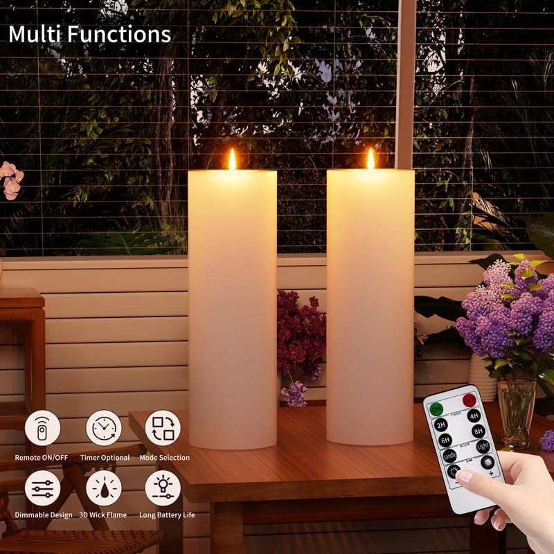 BUTHY 12" x 4" Large Outdoor Candle with Timer Waterproof Flickering LED Flameless Candle Battery Operated with Remote Fake Pillar Candle Realistic for Patio Porch Lantern, White 1 Pack