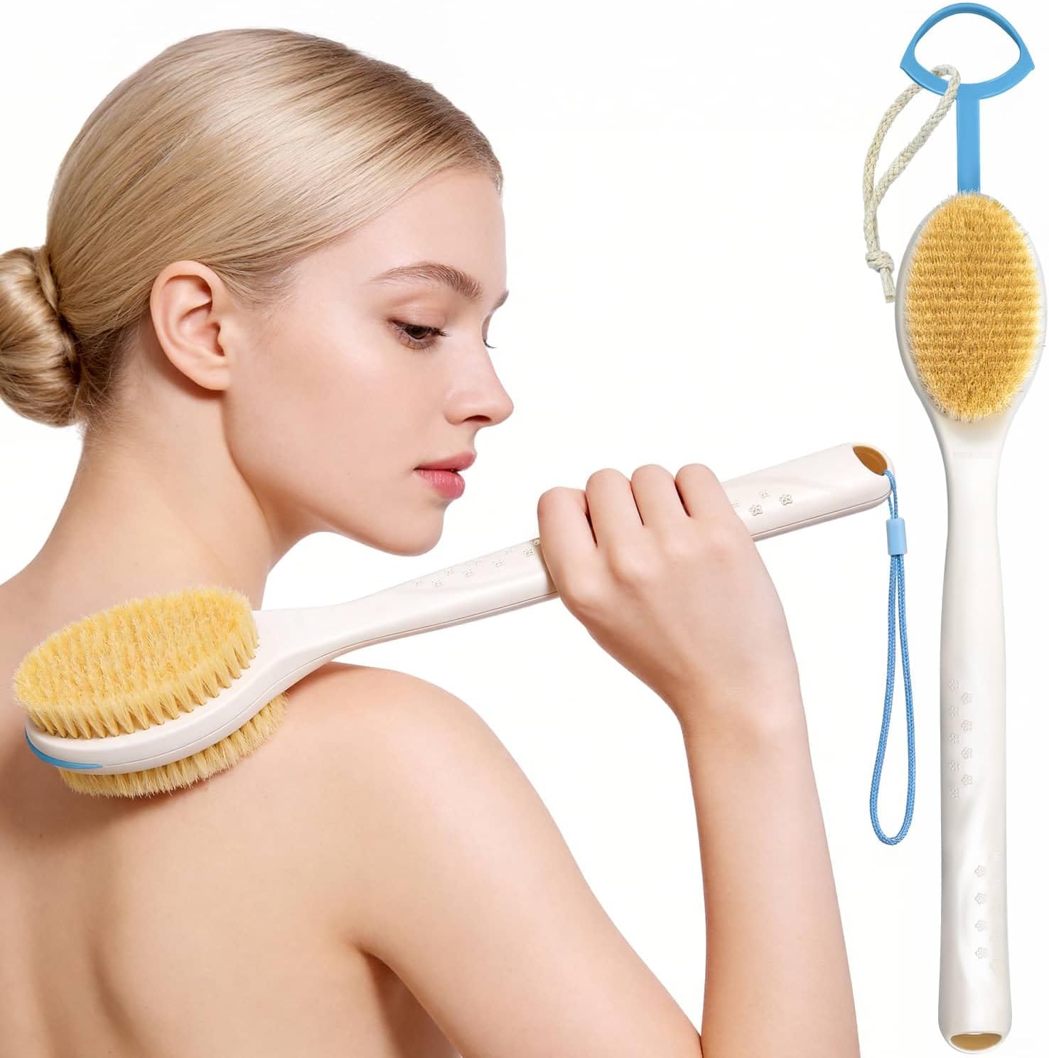 BUBBLEDANCE® Extendable Back Scrubber –Anti-Slip Dual-Sided, 4X Power Scrub | Extendable 17.5"-31.9" for 4X power – stiff & soft nylon bristles, non-slip grip, quick-dry rust-proof, rich lather