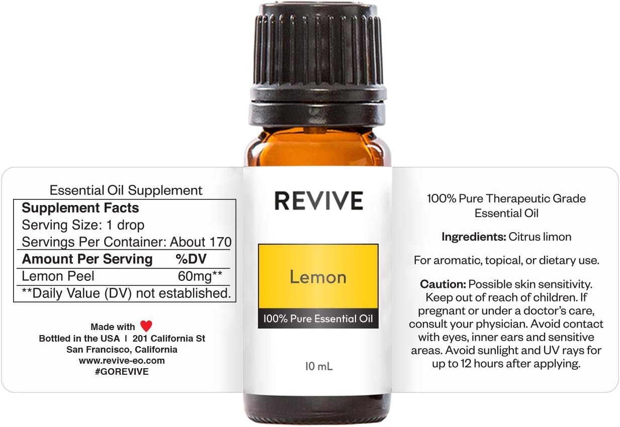 Lemon Essential Oil by Revive Essential Oils - REVIVEEO - 100% Pure Therapeutic Grade, for Diffuser, Humidifier, Massage, Aromatherapy, Skin & Hair Care