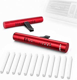 2 Pack Car Essential Oil Diffuser Vent Clip, Aluminum Essential Oil Car Diffuser Kit with 12 Pcs Odorless Sticks, Vent Clip for Cars, Office, Kitchen (Red, 2 Pcs)