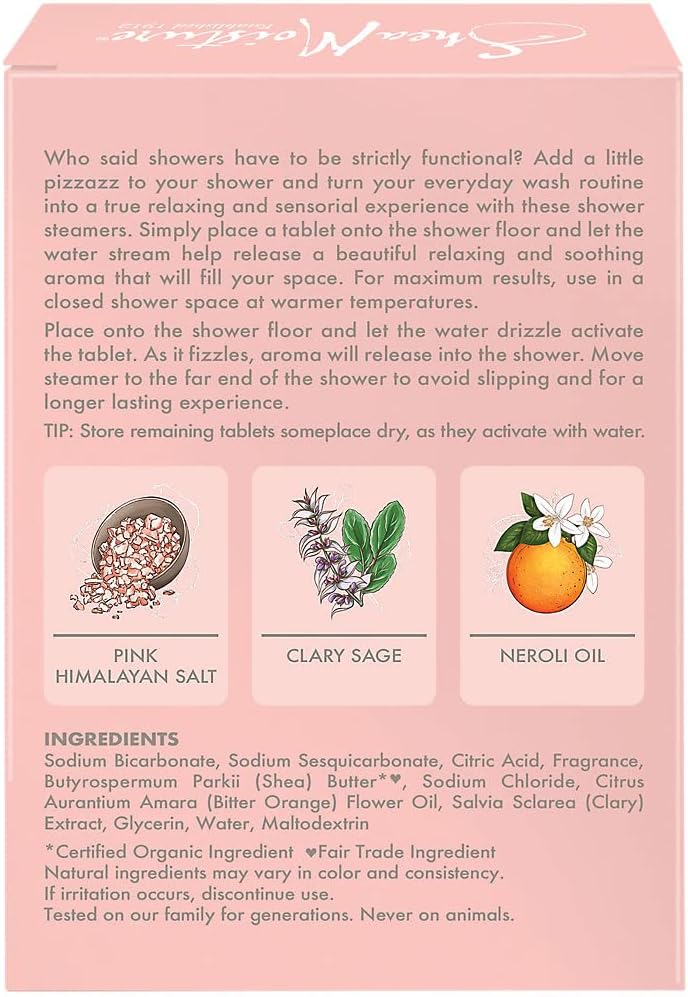 Pink Himalayan Salt Relaxing Shower Steamers - Clary Sage & Neroli Oil (4 Ounces)