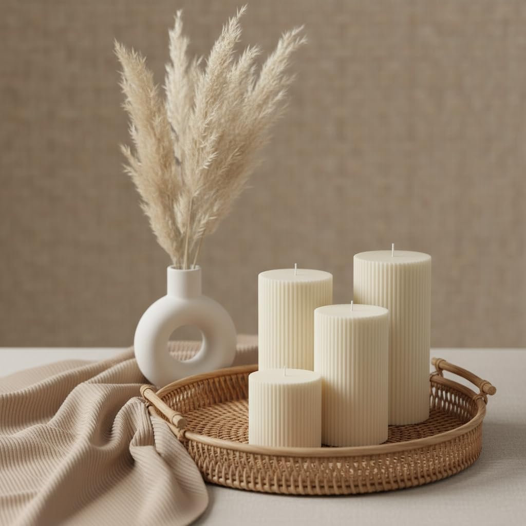 Pillar Candles Set of 4, Large Soy Wax Scented Pillar Candles Modern Home Decor for Bathroom Living Room, Ideal as Wedding, Parties, Spas, Dinner, Home Decoration, Church (Cream)