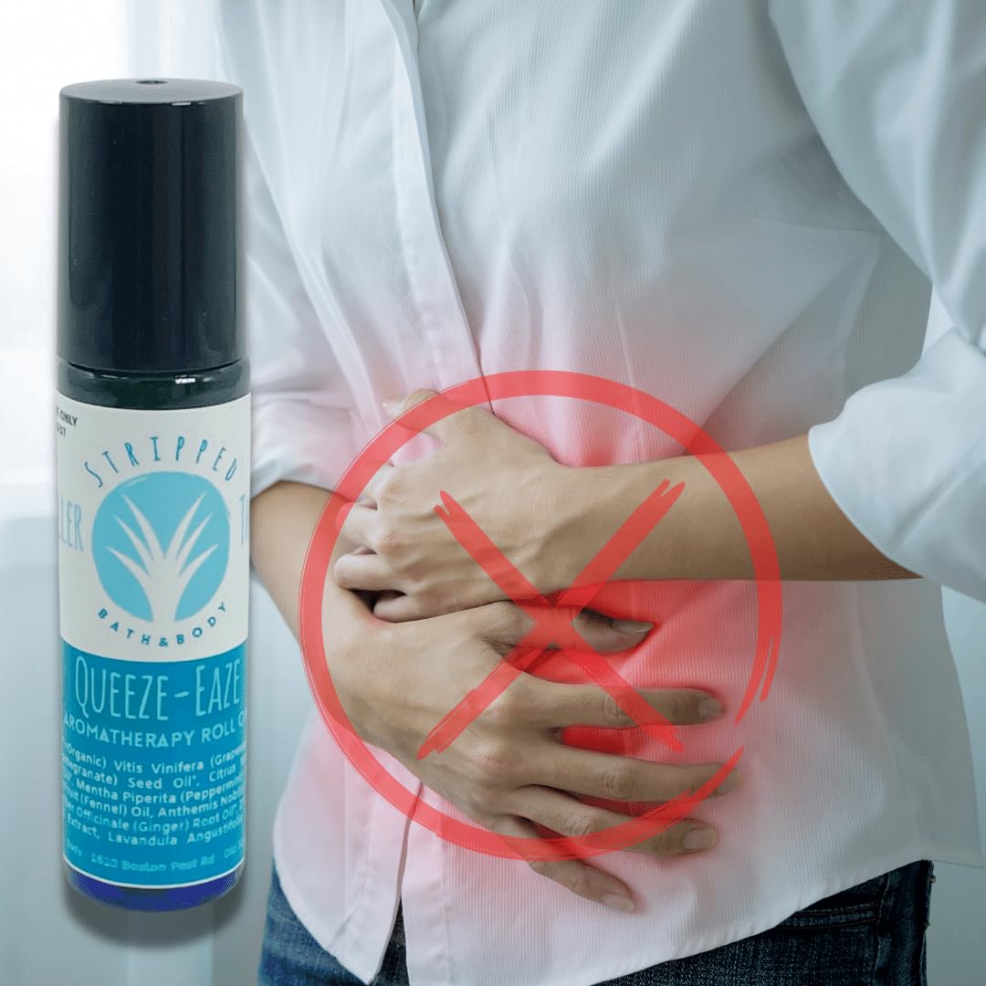 Stripped QUEAZE EAZE Essential Oil Roll On (12ml) | Nausea and Motion Sickness Aromatherapy Blend for Upset Stomach & Digestive Support, Natural Relief, Stocking Stuffer Gift Idea