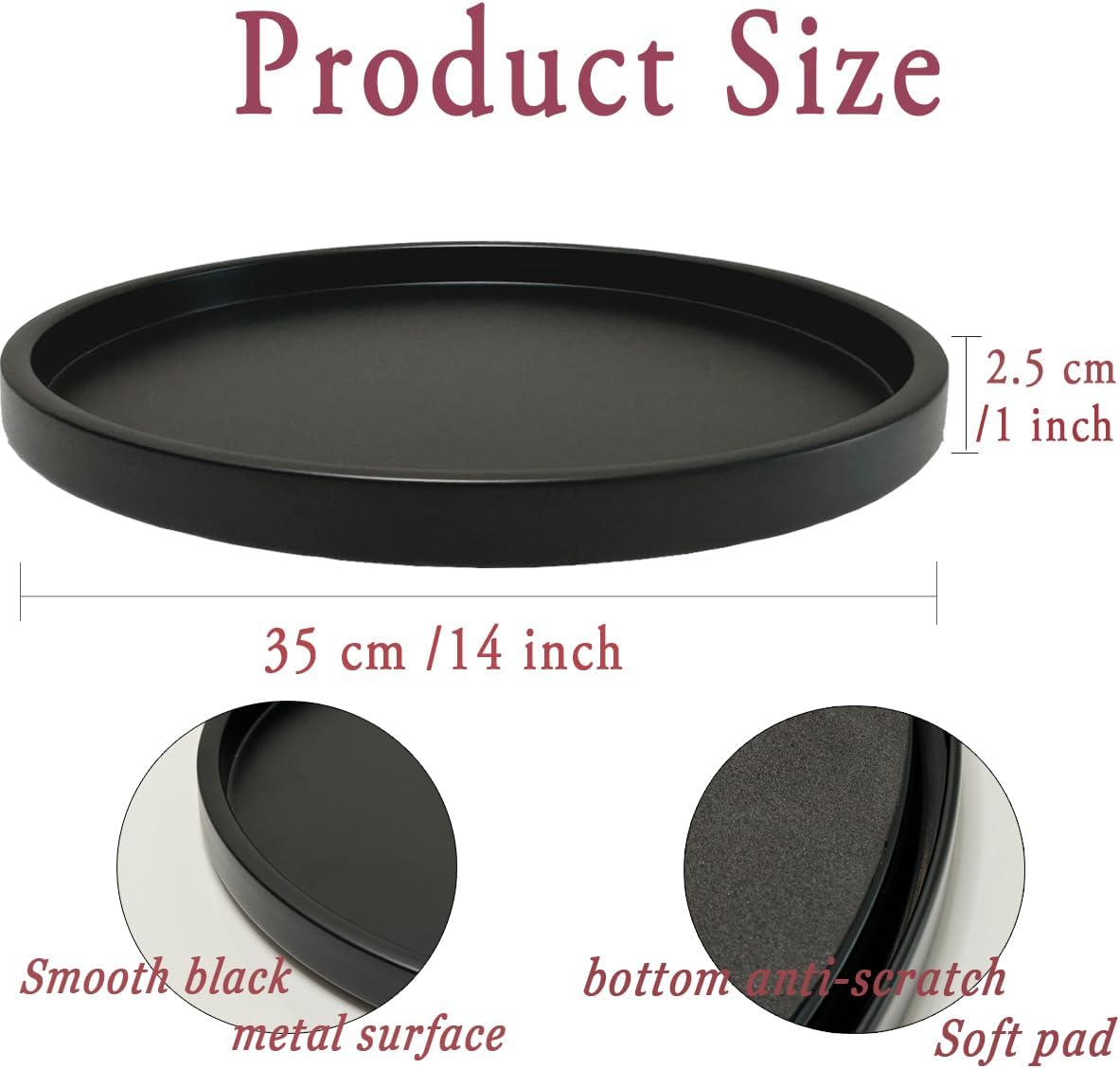 Round Metal Candle Plate, Black Candlestick Tray, Modern Candle Holders and Dish for Table, Decorative Serving Tray, Large Candle Charger Plate(14 inches)