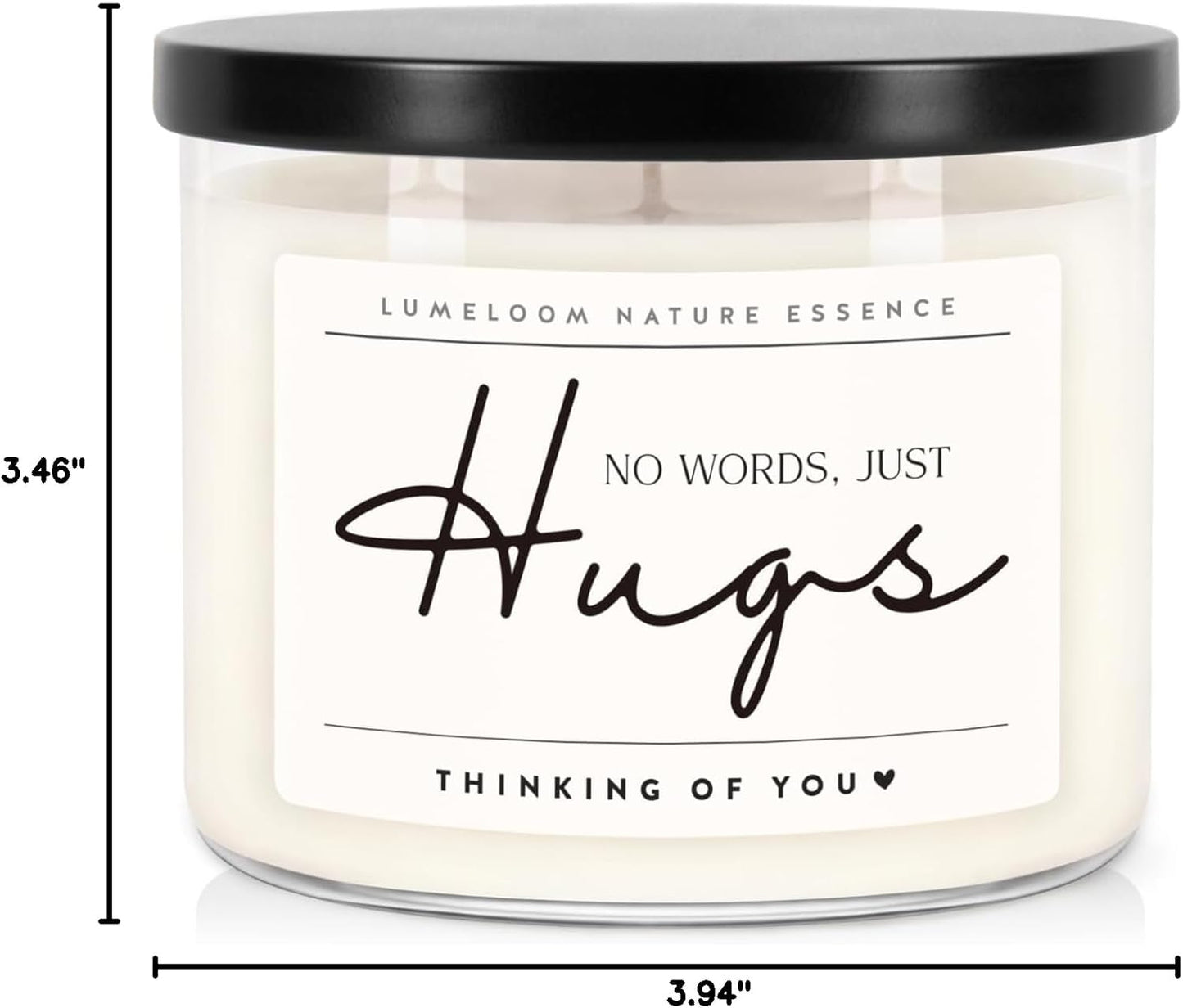 LUMELOOM Sympathy Gifts for Loss of Loved One, Memorial Gifts, 14.5oz, Large 3-Wick Lavender Scented Soy Wax Candle, No Words Just Hugs, Bereavement, Condolence, Grief, Think of You Candle for Women