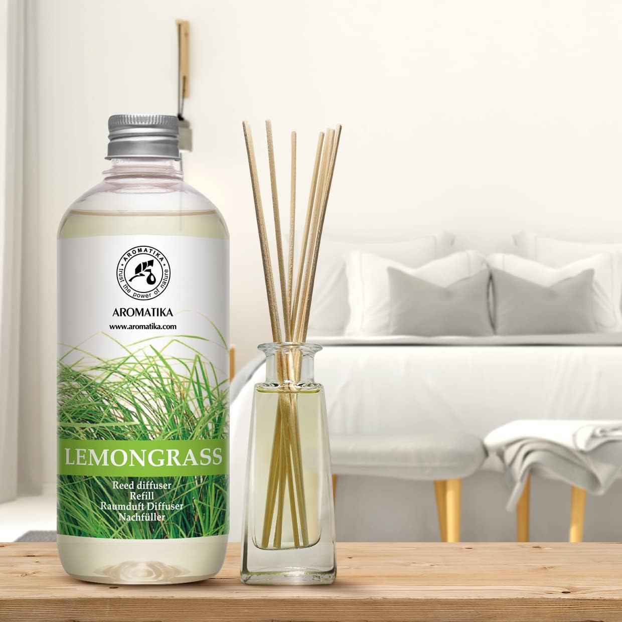 Reed Diffuser Refill Lemongrass 51 Fl Oz - Room Diffuser w/Essential Lemongrass Oil - Set 3x17Fl Oz - Home Fragrance - Aromatherapy Air Freshener Essential Lemongrass Oil Diffuser
