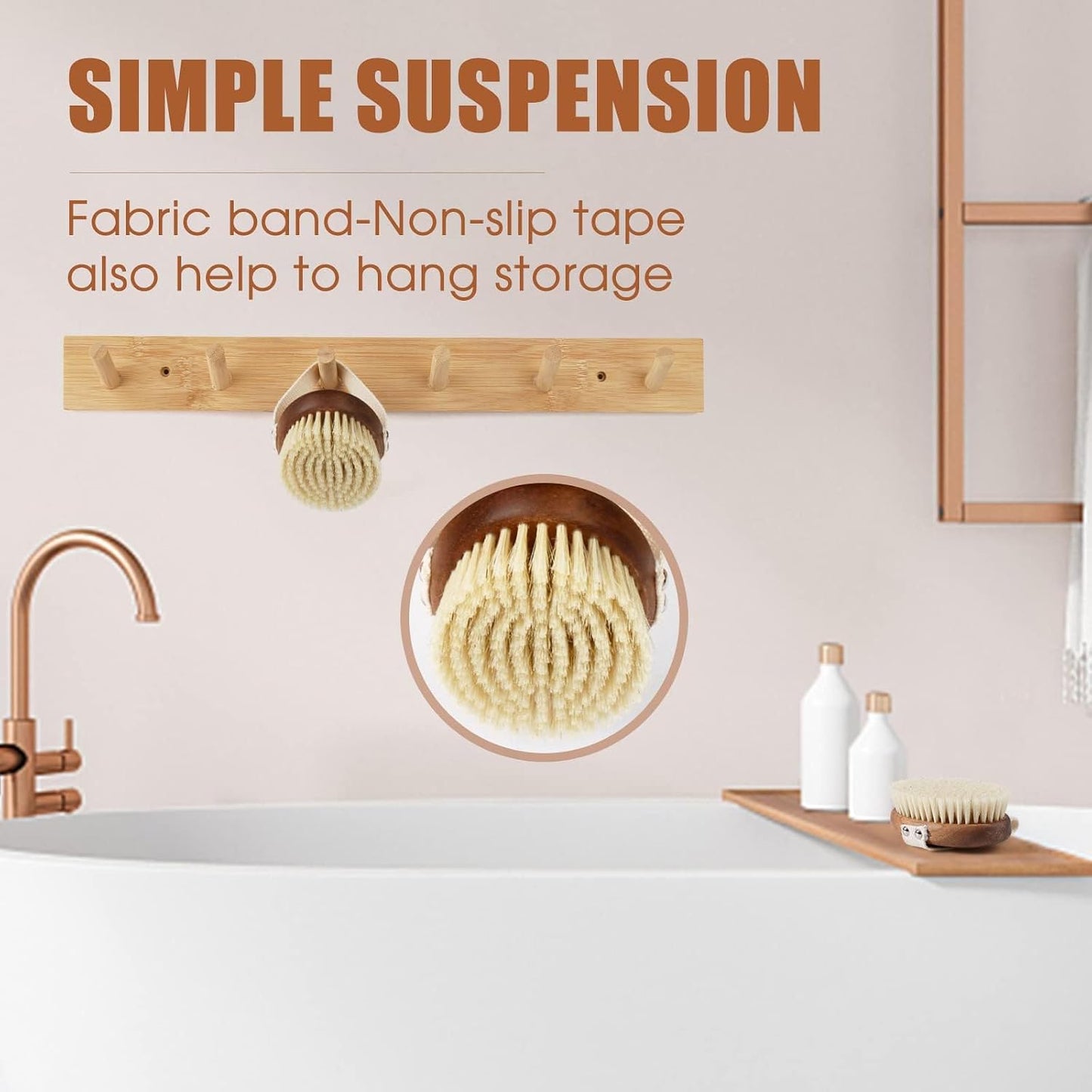 SAMEBUTECOBody Brush Solid Acacia Wood Boar Long Bristles Bath Brush for Skin Exfoliation,Lymphatic Drainage Improvement Oval Shape Dry Brush Comfort to Hold Works