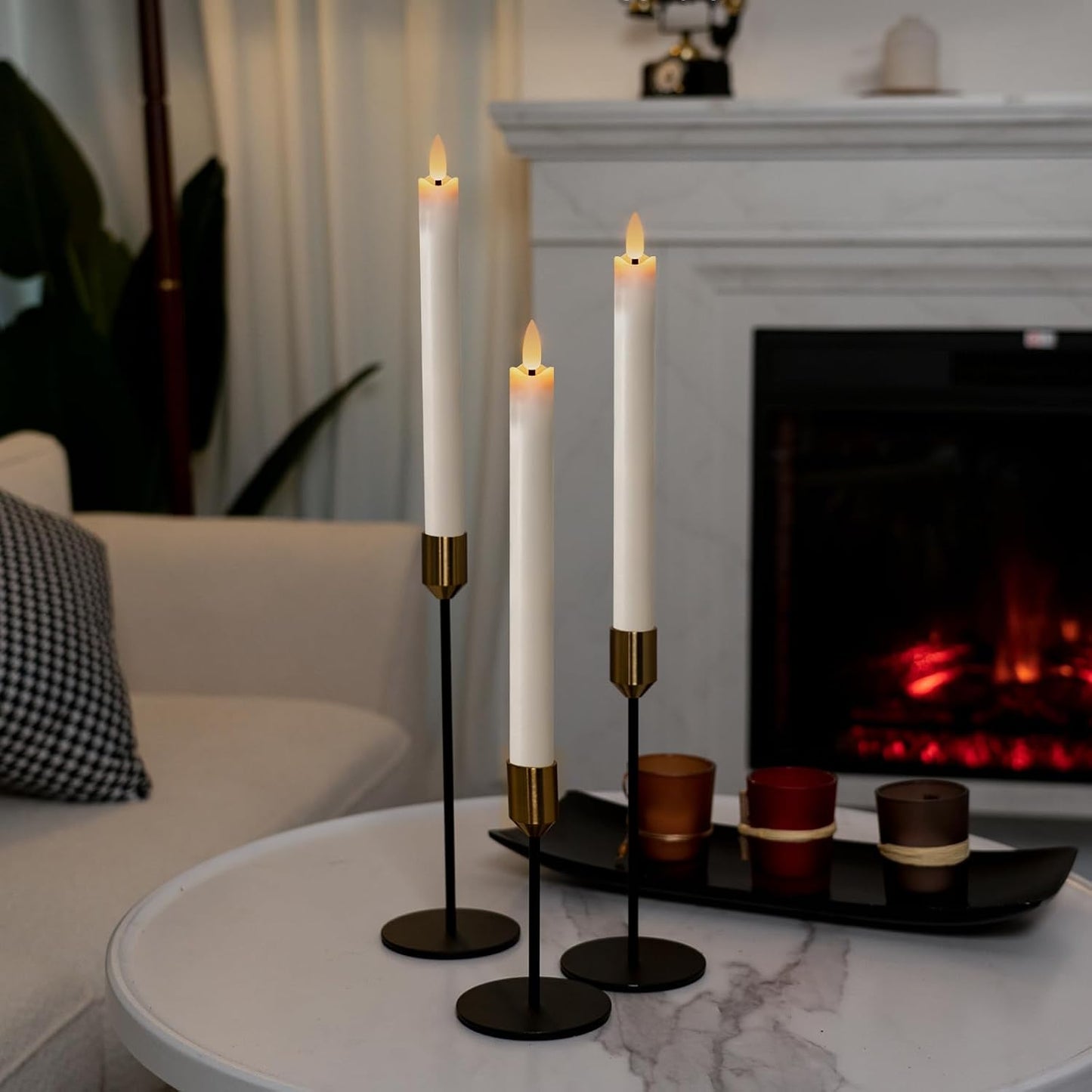 Homemory Waxy Flameless Taper Candles with Remote Timer Dimmer, Battery Operated Candlesticks Flickering, LED Window Candles Realistic, 9.6 Inches for Christmas Wedding Indoor Decor, White, 6 Pcs