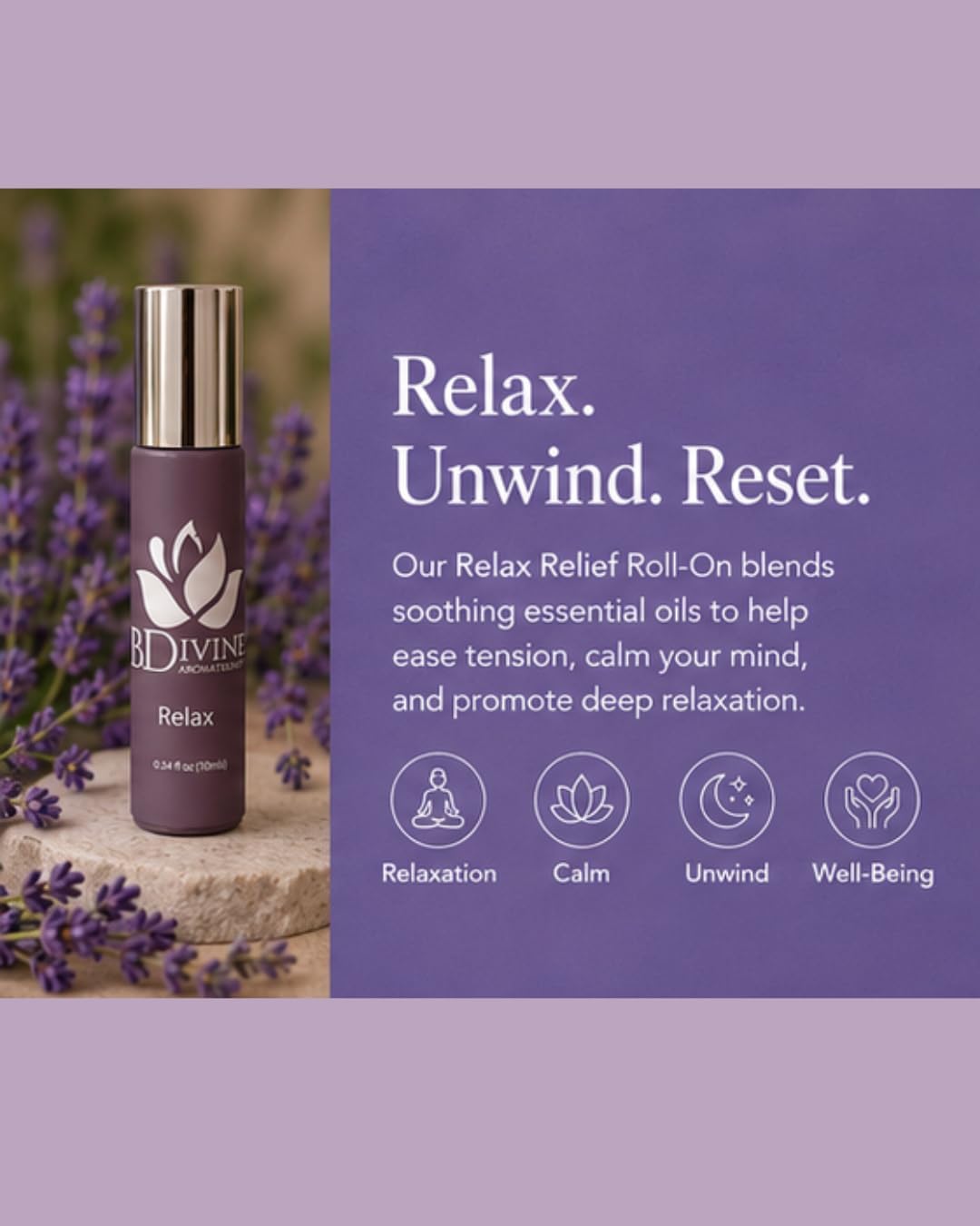 Essential Oil Roll-On – Natural Aromatherapy Blend in a Convenient Roller for Everyday Wellbeing (Relax)