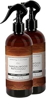 Abbey & Sullivan Linen Spray, Sandalwood & Patchouli, Warm and Earthy Odor Eliminating Scent, Pack of 2, 16 oz