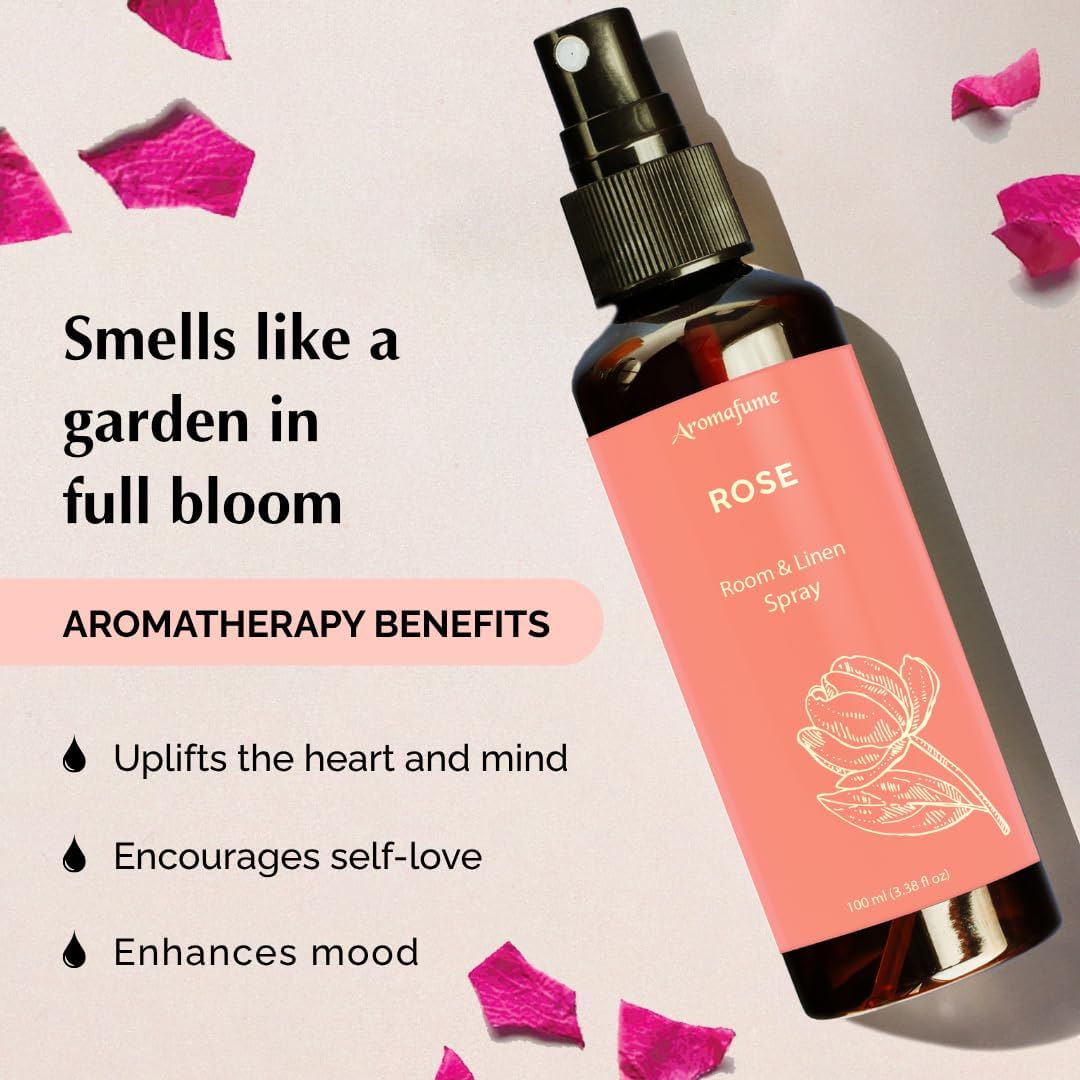 Rose Room, Linen & Pillow Spray by Aromafume | 100ml/3.38 fl oz | with Pure Rose Essential Oil | Aromatherapy Spray | Mist for Bedding, Fabrics