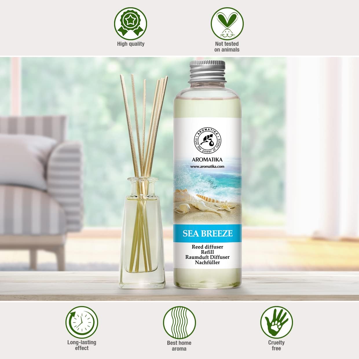 Reed Diffuser Refill - Sea Breeze 6.8 Fl Oz - Home Fragrance - Long Lasting Fresh Scent - Room Freshener