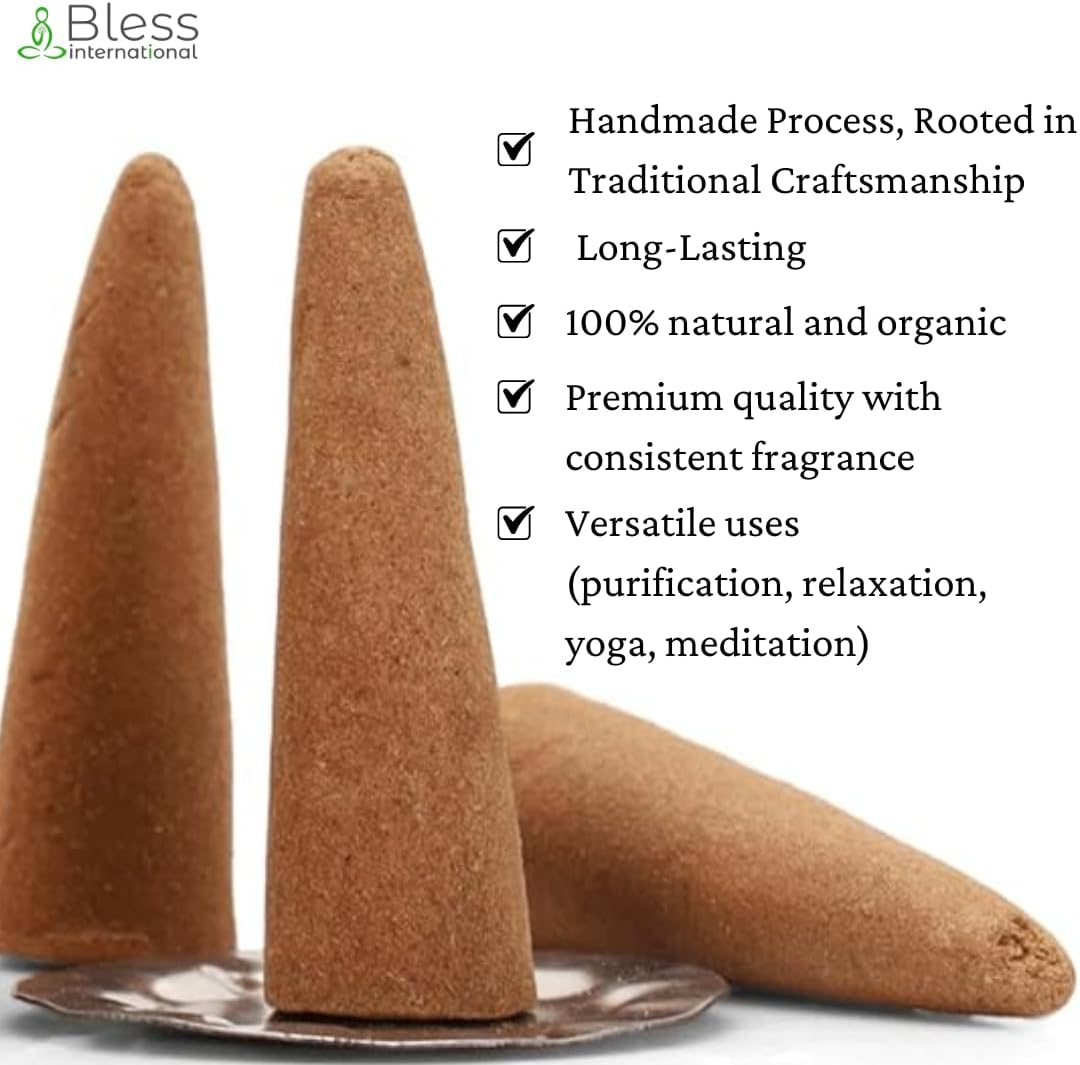 Bless International Coffee and Vanilla 100%-Natural-Incense-Cones Handmade-Hand-Dipped Organic-Chemicals-Free for-Purification-Relaxation-Positivity-Yoga-Meditation The-Best-scents (60 Count)