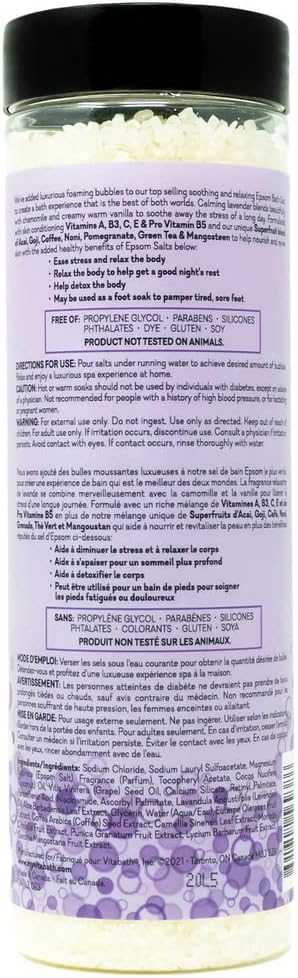 Vitabath Lavender Chamomile Foaming Bath Salts Relaxing Bubble Aromatherapy - Muscle & Body Ache Soothing Foamy Soak & Nourishing Skincare for Women & Men – 27 oz