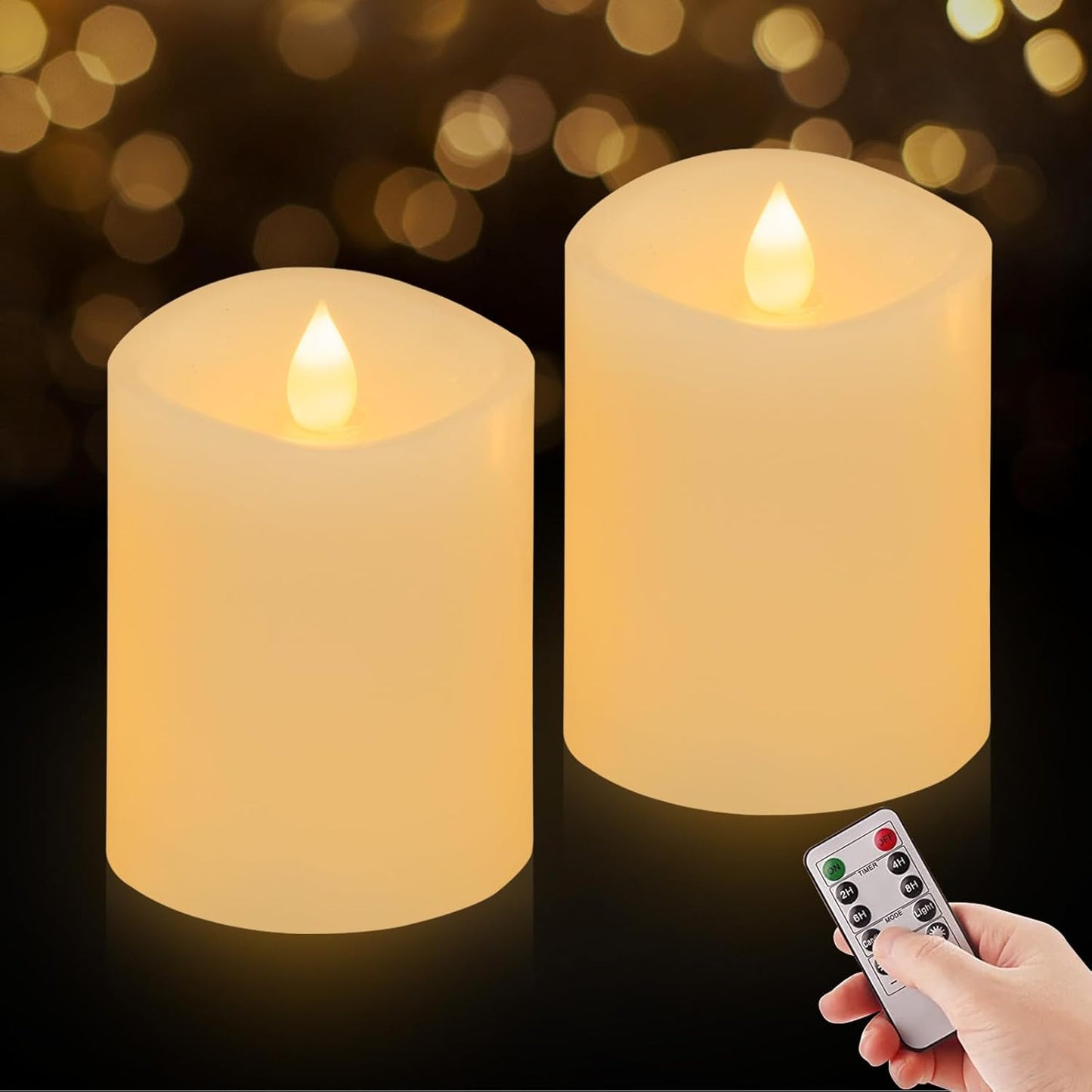 3x4 Flickering Flameless Candles Set of 2, 2AA Battery Life 600 Hours Battery Candles Flickering with Timer,4 inch Flameless Candles with Remote for Indoor/Outdoor, Ivory