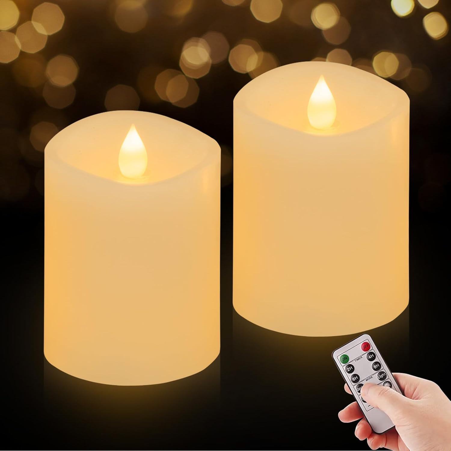 3x4 Flickering Flameless Candles Set of 2, 2AA Battery Life 600 Hours Battery Candles Flickering with Timer,4 inch Flameless Candles with Remote for Indoor/Outdoor, Ivory