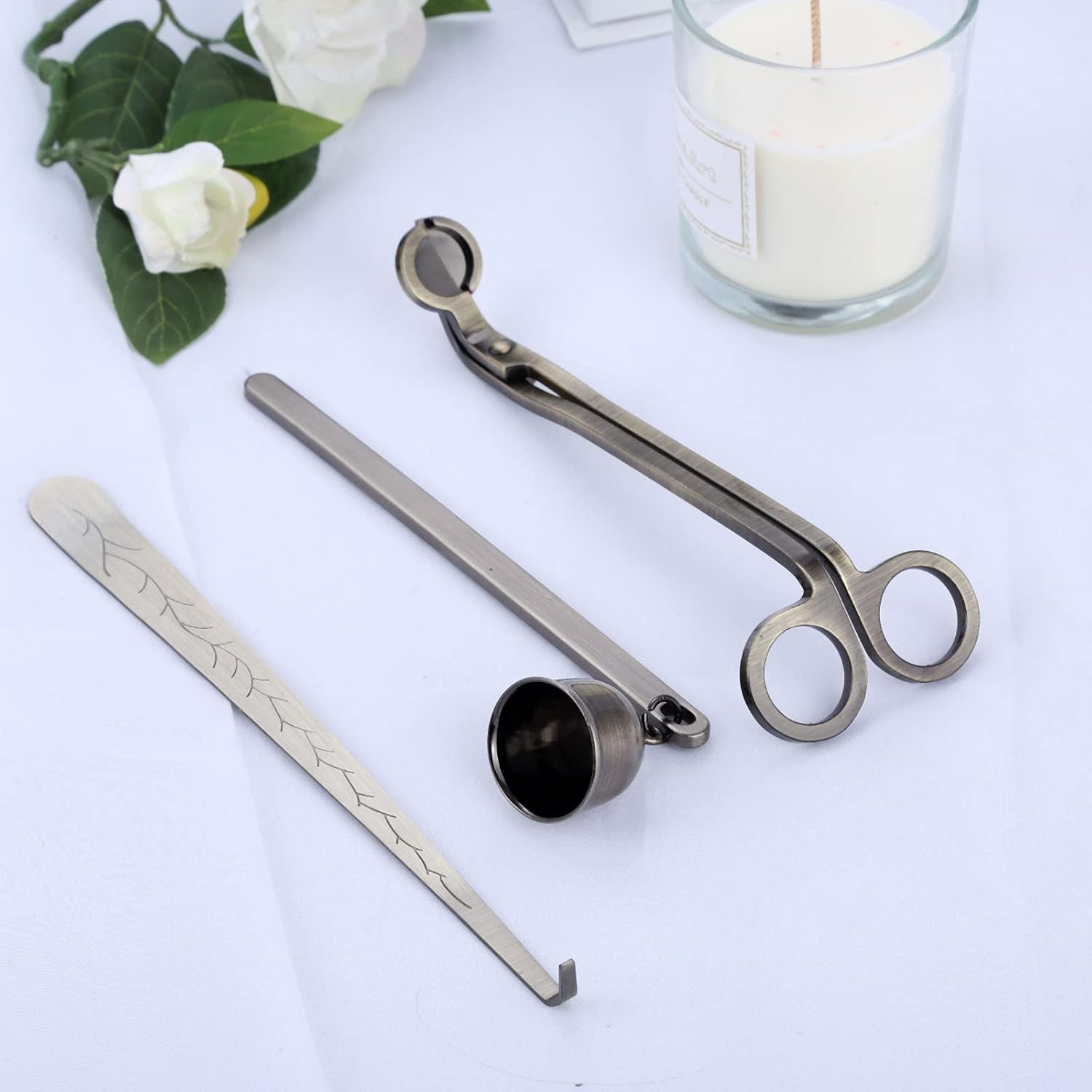 MUXSAM 3 in 1 Candle Accessories Set, Wick Trimmer, Snuffer, Dipper, Cutter for Candles, Home, Wedding, Party (Silver)
