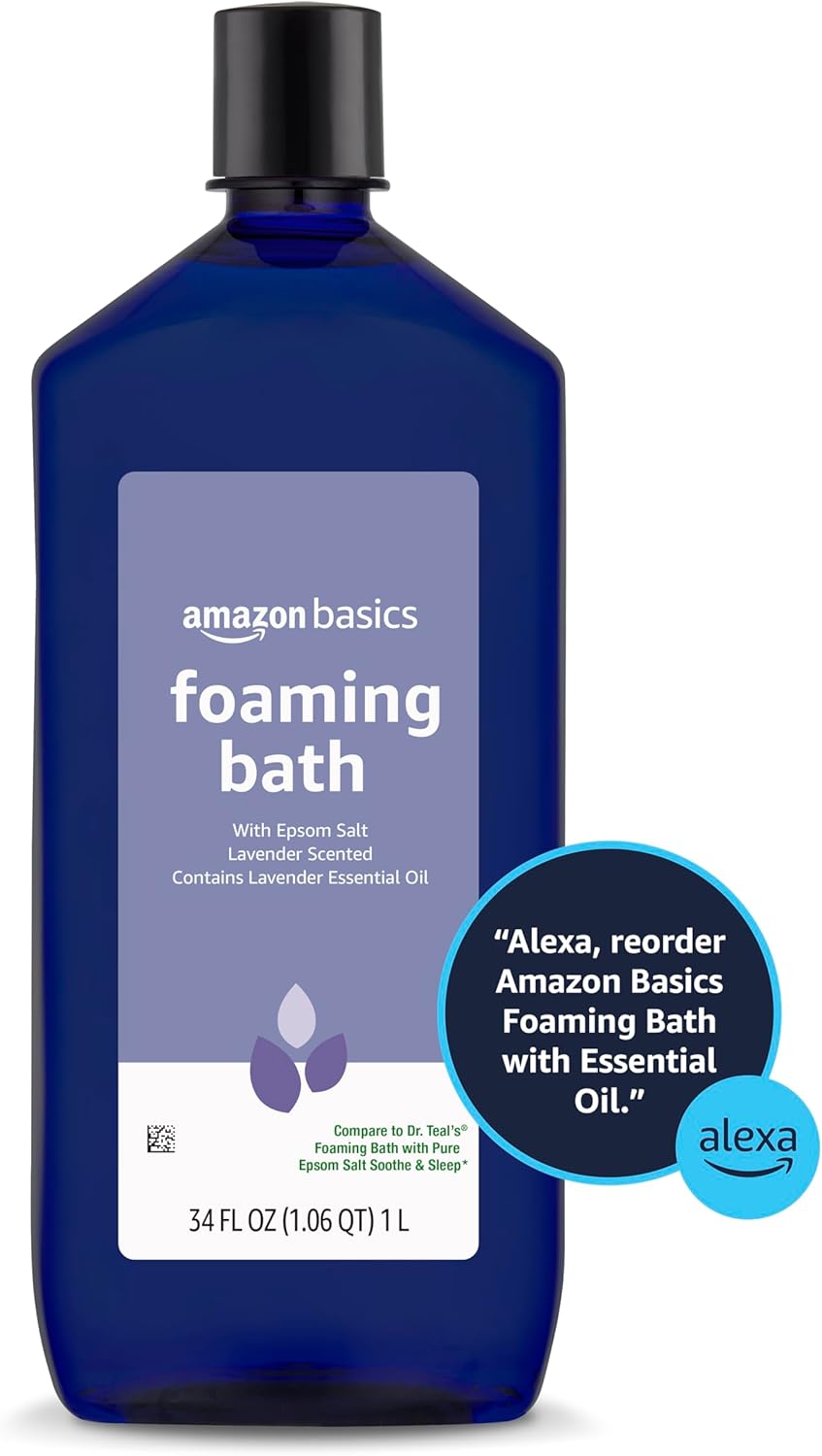 Amazon Basics Lavender Scented Foaming Bath with Essential Oil and Epsom Salt, Soothing, 34 Fluid Ounce