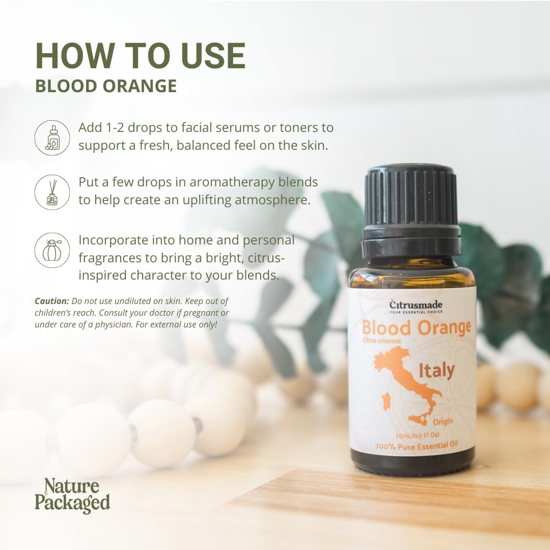 Blood Orange Essential Oil - Direct from Citrusmade in Sicily - Pure Essential Oil for Diffusers and Aromatherapy - Natural Citrus Scent | 100% Pure Therapeutic Grade (15ml)