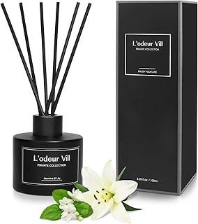 Reed Diffuser, 3.4oz(100ml) Jasmine & Lily Reed Diffuser Set with 6 Oil Diffuser Sticks, Matte Black Aroma Scent Diffuser, Long Lasting Home Fragrance for Bathroom Shelf Decor