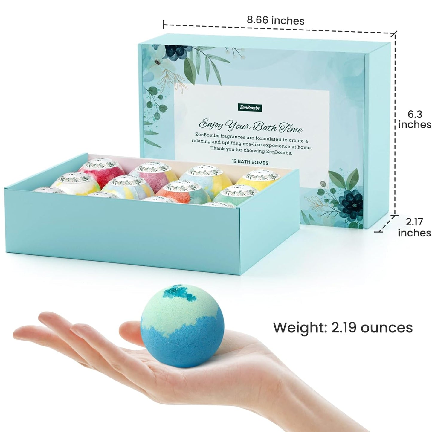 ZenBombs Bath Bombs for Women, 12pcs Handmade Natural Bath Bomb, Stocking Stuffers, Mothers Day Presents for Mom, Bath Bomb with Shea Butter, White Elephant, Valentines Day Presents for Her and Him
