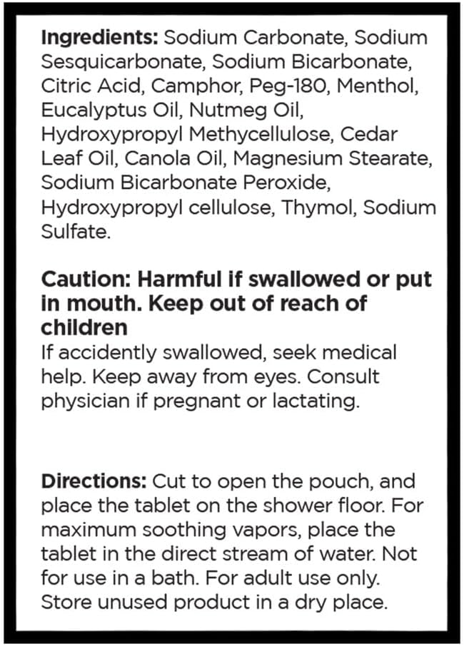 Quality Choice Vapor Shower Tablets for Sinus Relief, Cold Relief, Congestion and Allergy Support, Menthol and Eucalyptus Aromatherapy Steam Tablets for Breathing Comfort, Spa Shower Experience