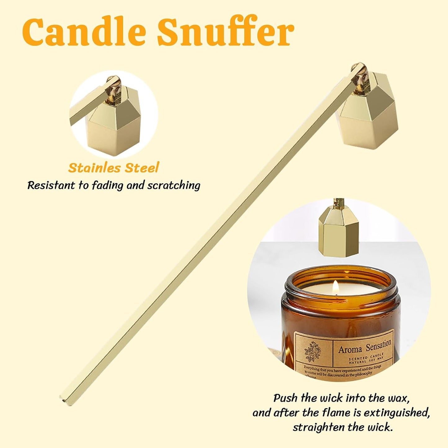 Premium 4 in 1 Candle Accessory Set - Candle Wick Trimmer, Snuffer, Wick Dipper and Tray, Care Kit for Candle Lover, Perfectly Trimmed Wicks (Gold)