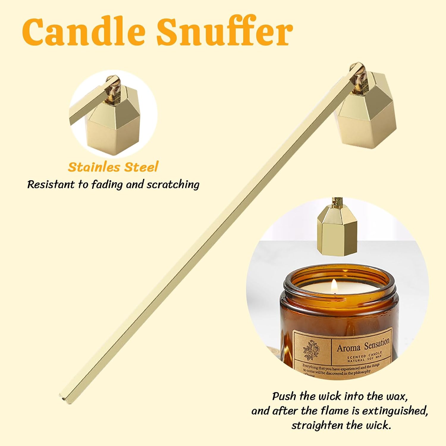 Premium 4 in 1 Candle Accessory Set - Candle Wick Trimmer, Snuffer, Wick Dipper and Tray, Care Kit for Candle Lover, Perfectly Trimmed Wicks (Gold)
