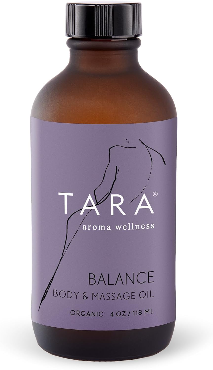 TARA Spa Therapy Balance Massage Oil – Premium Organic Oil for Relaxation & Stress Relief, 100% Pure Essential Oils, Ylang Ylang, Orange & Vetiver, 4 oz