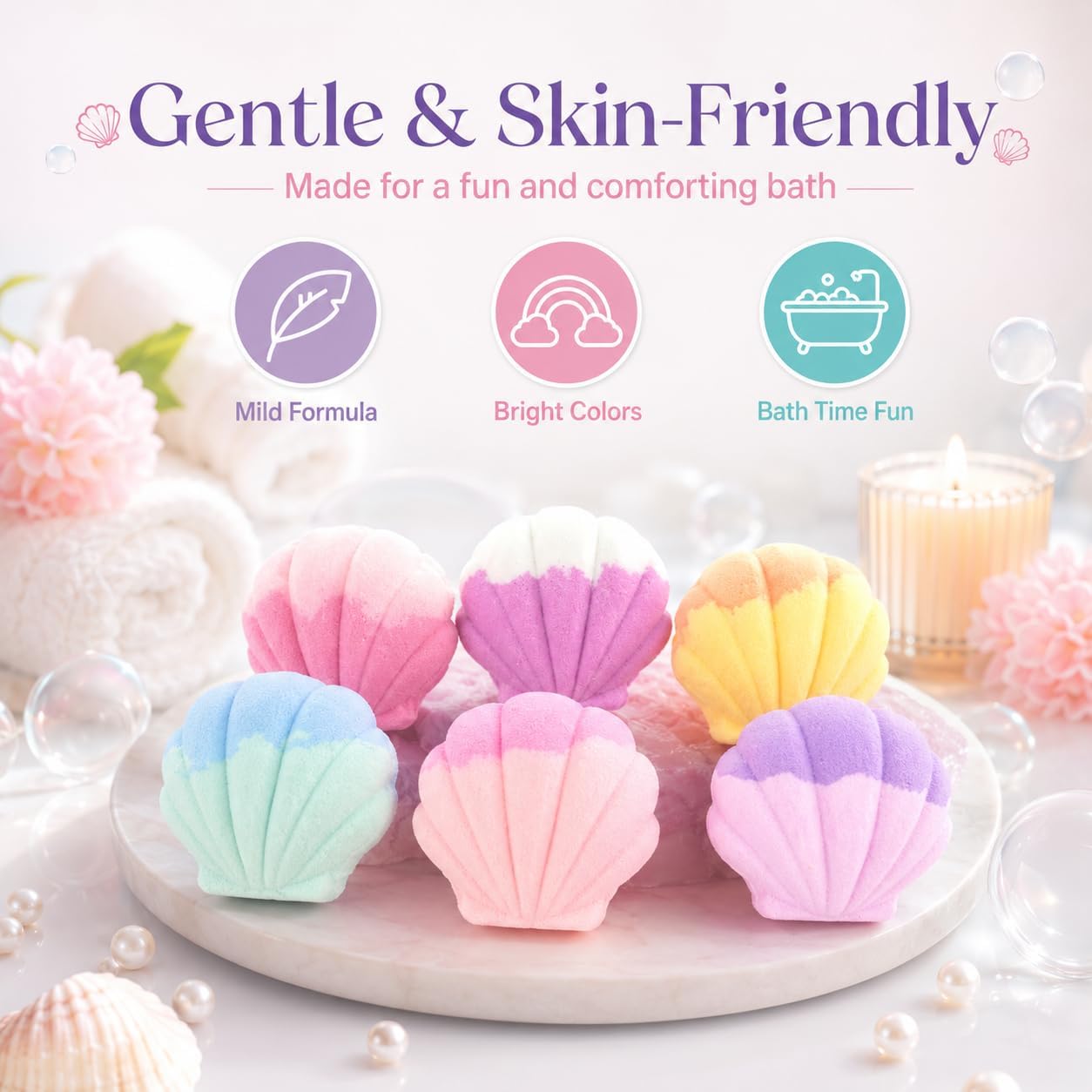 Shell Bath Bombs for Kids Girls with Surprise Inside, 6 PCS Bath Bombs Gift Set with Toys, Colorful Fizzy Bath Bomb for Girls Ages 3+, Kids Bath Bombs for Toddler Girl Christmas Birthday Gifts