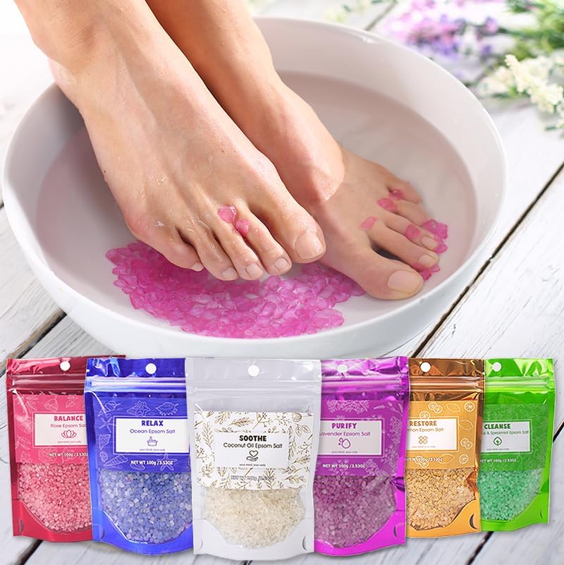 Natural Bath Salt Gift Set- Relaxing Aromatherapy Spa Set for Women, Sea Salt, Essential Oils,100g Spa Gift for Mother's Day Birthday with Natural Sea Salts(Pack of 6)