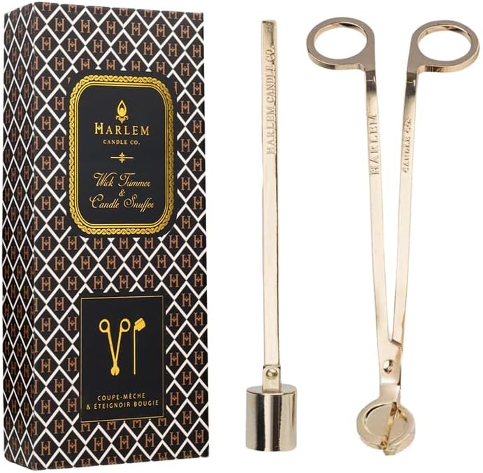 HARLEM CANDLE CO. Luxury Snuffer/Trimmer Set of 2, Candle Snuffer Extinguisher and Candle Wick Trimmer Cutter, Stainless Steel with Gold Finish, Gift Box Packaging