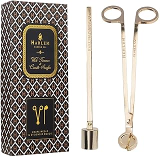 HARLEM CANDLE CO. Luxury Snuffer/Trimmer Set of 2, Candle Snuffer Extinguisher and Candle Wick Trimmer Cutter, Stainless Steel with Gold Finish, Gift Box Packaging