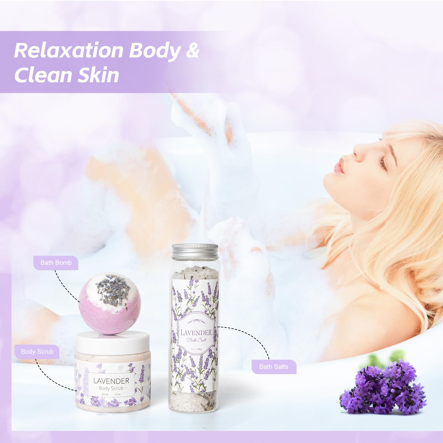 Lavender Spa Gifts Set, 11 Pcs Bath Gift Set for Women, Relaxing Spa Gifts, Home Spa Bath Set Self Care Package, Birthday Gifts for Womens Her Mom Friends Wife Girlfriend Wife