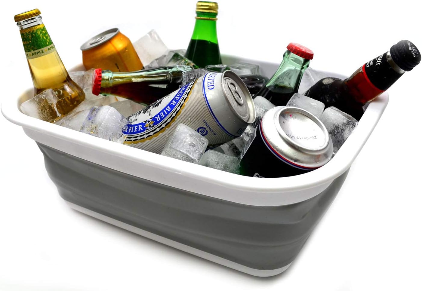SAMMART 9.2L (2.37Gallon) Collapsible Wash Basin - Foldable Outdoor Picnic Basket - Portable Plastic Tub - Space Saving Storage Container with size : 15.3 x 11.2 x 5.5 / 1.5" (M, Gray)