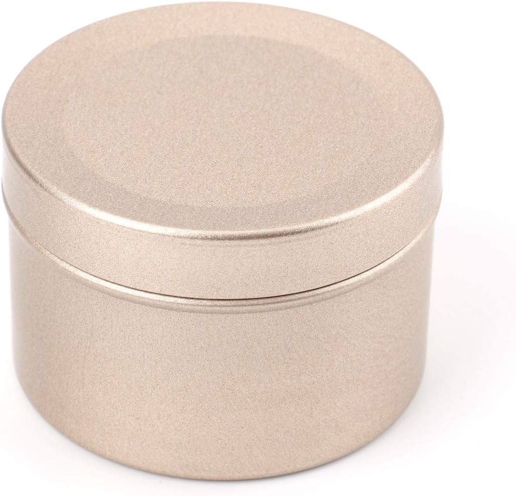 Foraineam 24 Pack 2 oz Round Tin Containers with Slip-on Lids, Aluminum Candle Tin Cans Cosmetic Sample Containers, Frosted Gold Empty Travel Tins Metal Storage Jars for Salve, Spice, Candies, Crafts