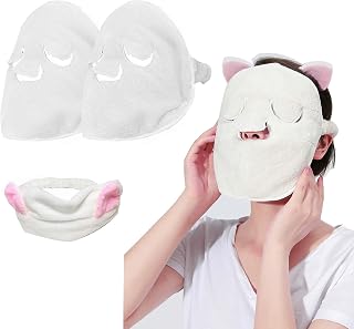 2 Pack Reusable Hot Cold Face Towel Mask for Skincare, Facial Masks Steamer Facial Kits for Women Girls Estheticians Skin Care, 100 PCS Disposable Preserving, 1 Spa Headband