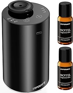 URPOWER Waterless Essential Oil Diffuser: No Water Needed Battery Operated Scent Diffuser - 2 * 20ML Hotel Fragrance Essential Oils - Cordless & Mini Oil Machine Aluminum for Car Home Office(Black)