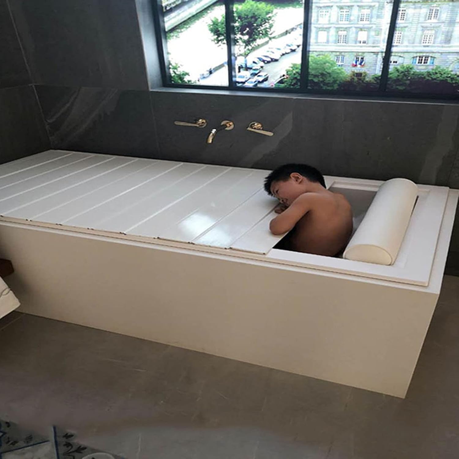 Bath Bridge Tub Caddy Tray Folding Bathtub Cover Dust-Proof Shutter Bath Lid, Bathtub Insulation Board Dust-Proof Cover(Thickness: 1.2cm) (75x180cm)