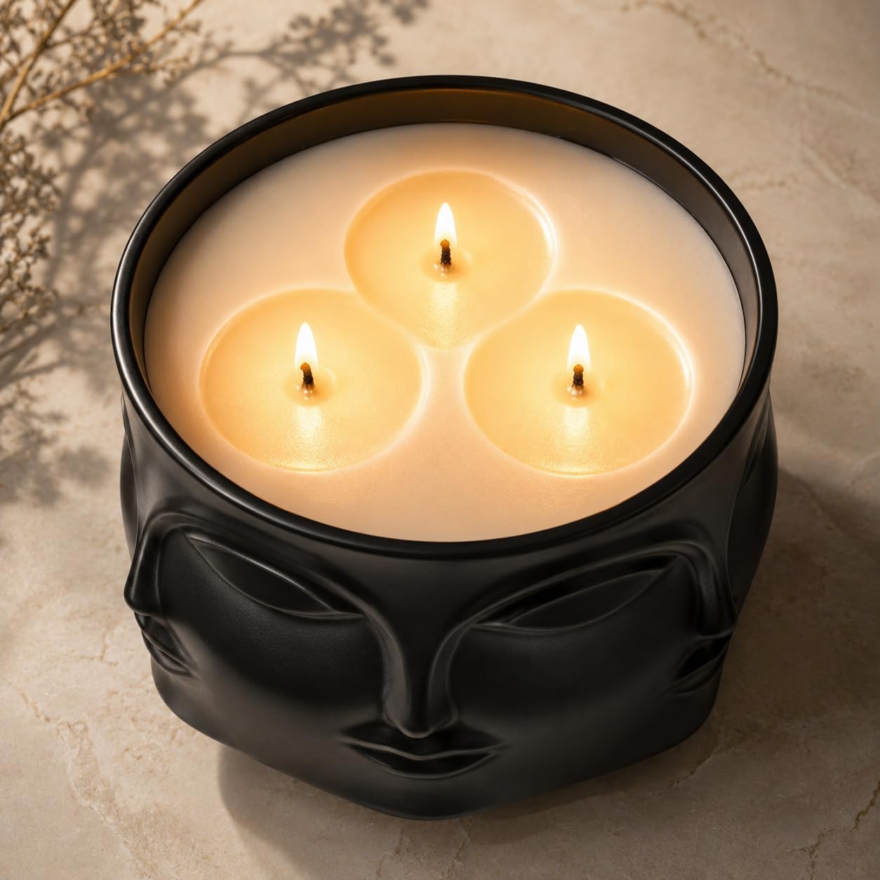 Viyffo 20oz Large Black Scented Candle – Vanilla Dreamscape & Amber Oud, 3 Wick Non Toxic Soy Candle, Matte Ceramic Jar, Luxury Home Fragrance, Modern Art Décor & Premium Birthday Gift for Men & Women