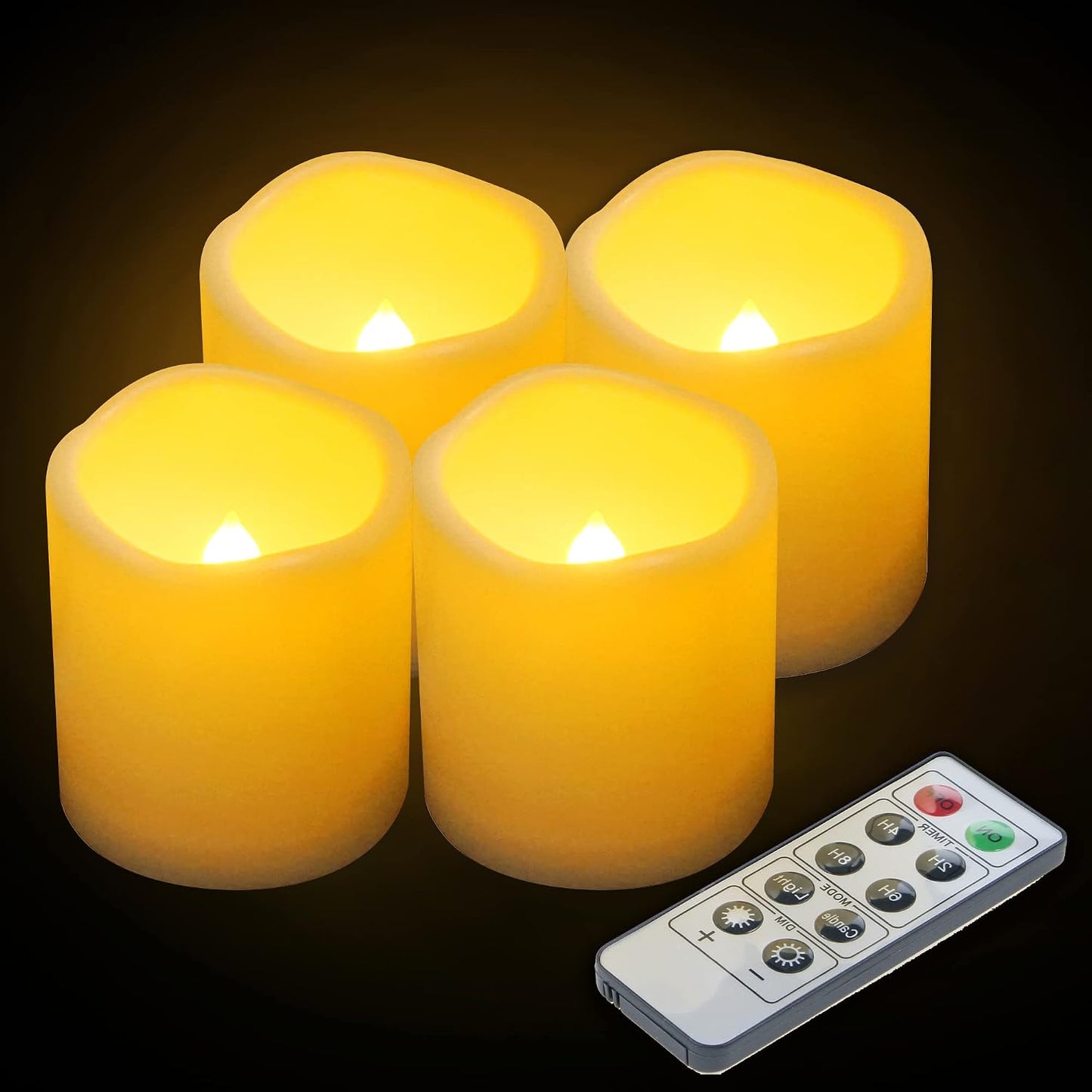 3”X3” 4 Pack Outdoor Flameless Candles Battery Operated LED Waterproof Pillar Candles with Remote Timer Electric Flickering LED Lights for Christmas, Halloween, Wedding, Home, Garden Decorations