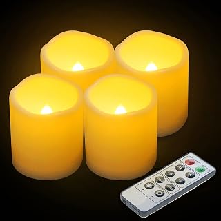 3”X3” 4 Pack Outdoor Flameless Candles Battery Operated LED Waterproof Pillar Candles with Remote Timer Electric Flickering LED Lights for Christmas, Halloween, Wedding, Home, Garden Decorations
