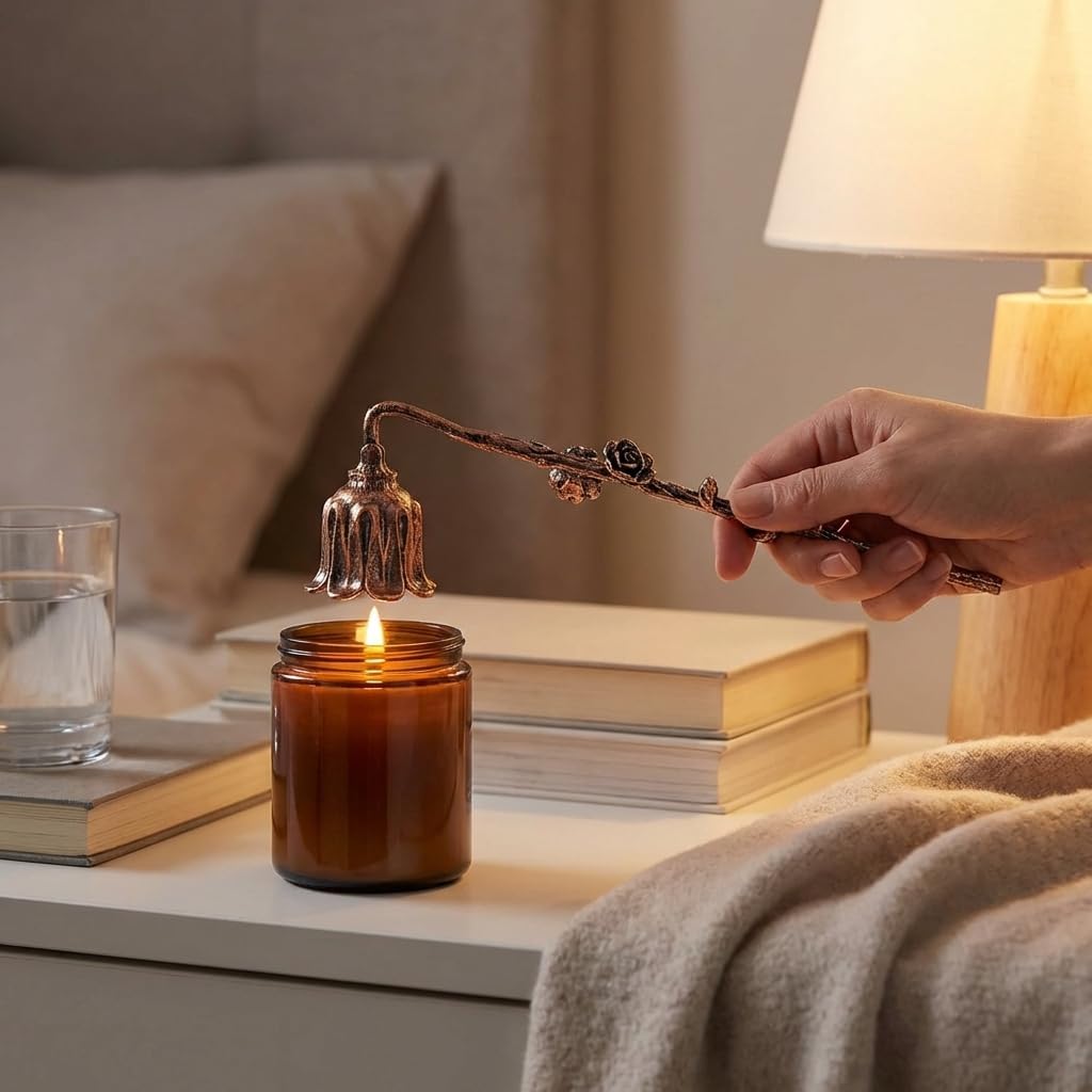 Candle Snuffer, Vintage & Sturdy Long Handle Candle Snuffer Extinguisher, Safely Extinguish Flames Without Splashing, Antique Floral Candle Snuffers, Birthday Gift for Family Lovers & Friends, Gold