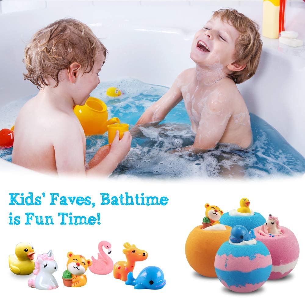 Aofmee Bath Bombs for Kids, Handmade Natural Kids Bath Bombs with Toy Inside, Shea Cocoa Butter Moisturize, Spa Fizzies Bath Bomb Kit, Birthday Christmas Holiday Gifts for Women, Girls, Boys