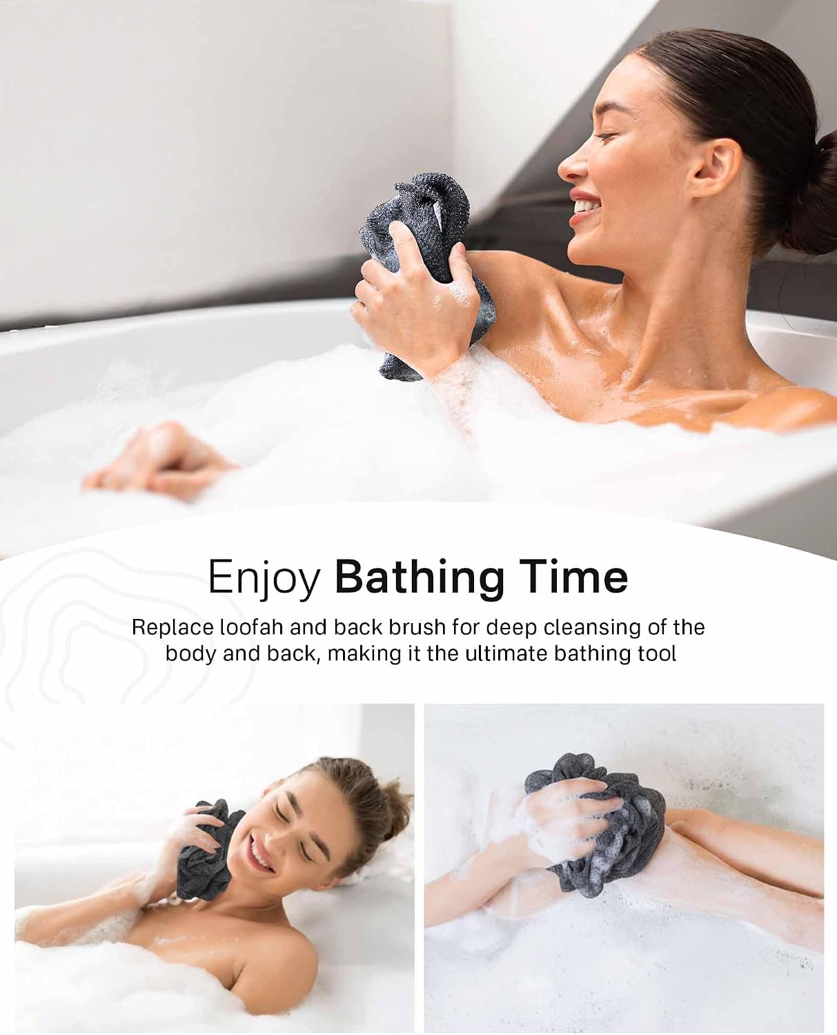 Yiclick Exfoliating Washcloth Towel, Back Scrubber for Shower for Women, Exfoliating Body Scrubber, Loofah Sponge Wash Cloth, Korean Japanese Exfoliating Shower Towel, Exfoliator Washer for Bath