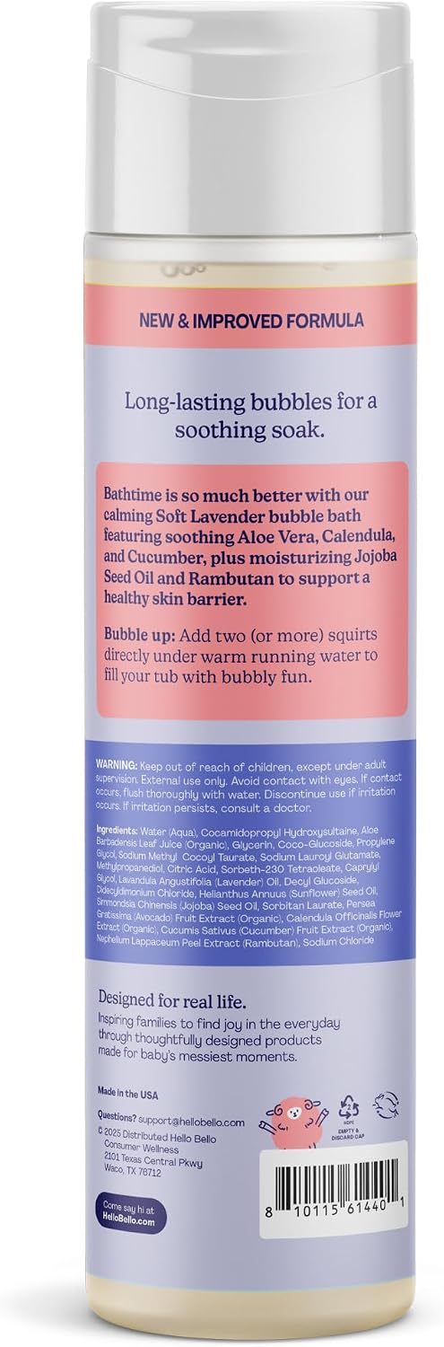 Hello Bello Ultra-Hydrating Baby Bubble Bath, Soft Lavender Scented, Tear Free & Safe for Sensitive Skin, 10oz Bottle
