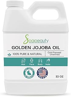 Soapeauty Golden Jojoba Oil | 100% Pure & Natural | Unrefined, Cold Pressed, Hexane Free | Moisturizing Oil for Skin, Face, Hair & Nails | 32 Fl Oz