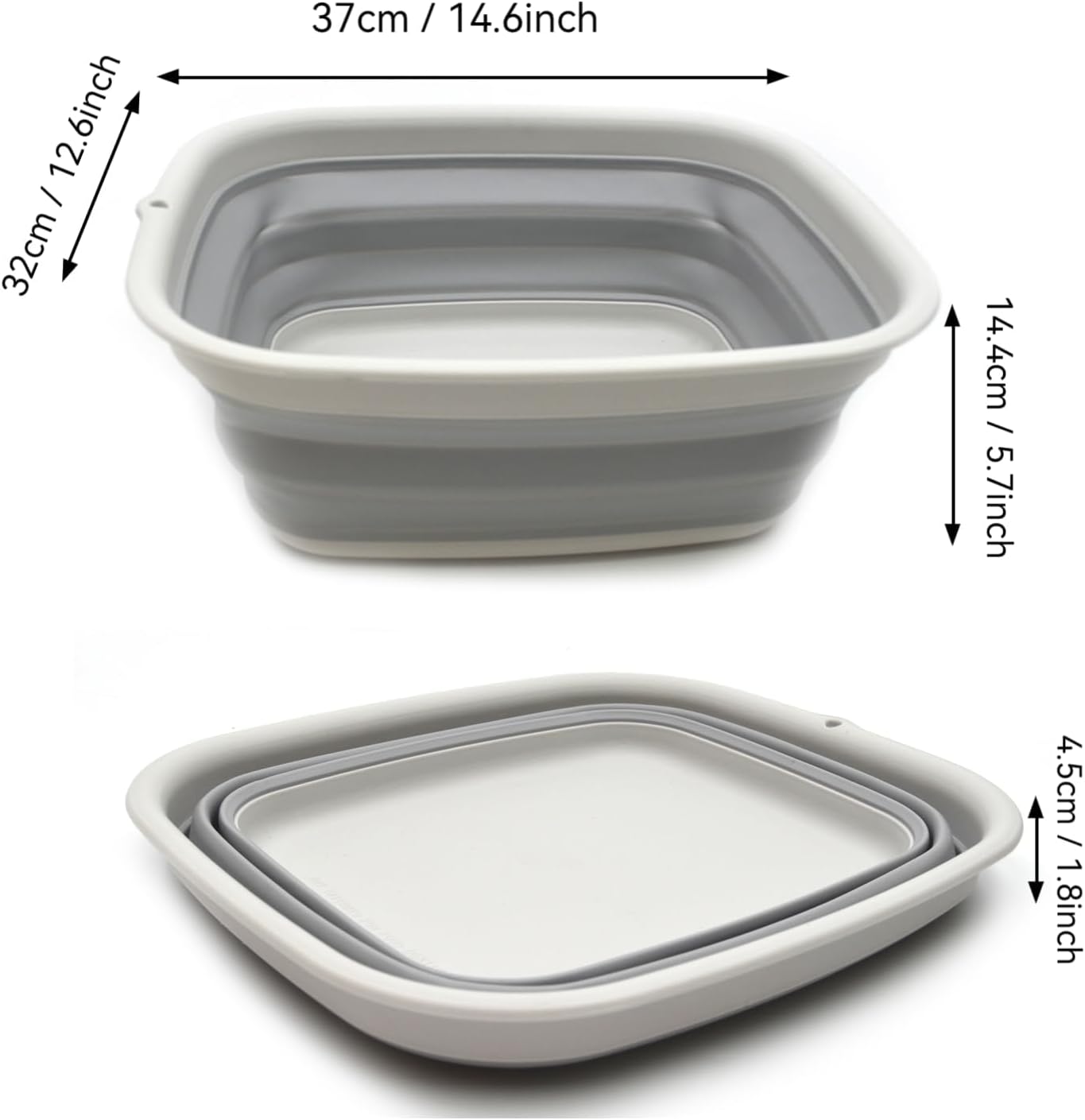 SAMMART 9.45L (2.5 Gallon) Collapsible Tub - Foldable Dish Tub - Portable Washing Basin - Space Saving Plastic Washtub (Grey, M)